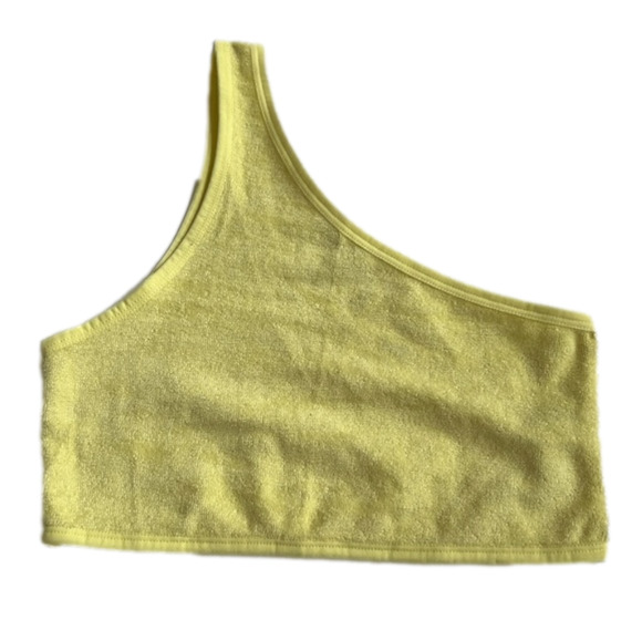 NWT Zara Yellow Terry Cloth Single Shoulder Asymmetrical Crop Top - Picture 1 of 5